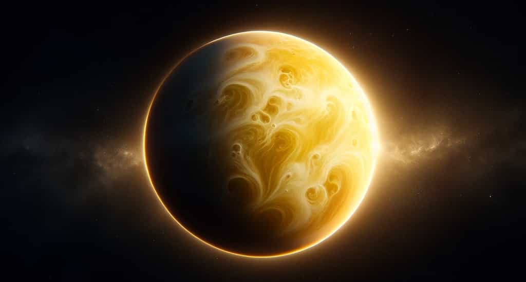 Illustration générée à l'aide d'une IA de la planète Vénus. © XD, Futura avec Dall-e