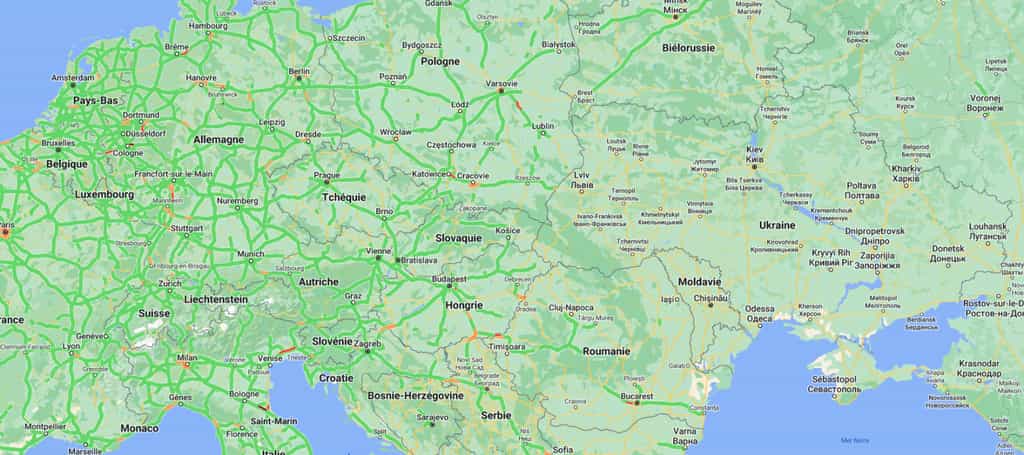 Plus aucune information de trafic routier en Ukraine sur Google Maps. Une décision de Google pour protéger les populations. © Capture