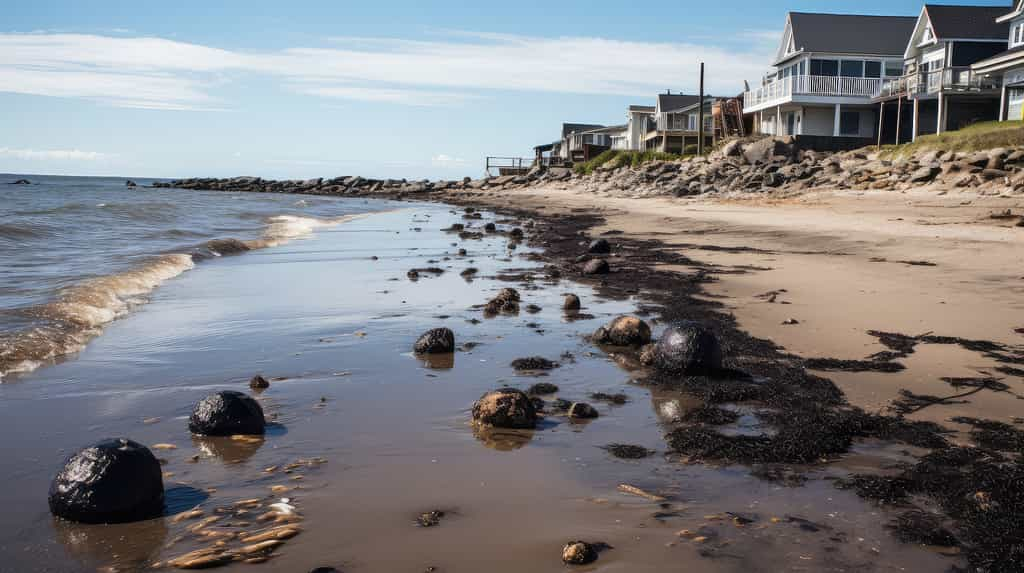 D'étranges boules noires se sont échouées sur plusieurs plages d'Australie. Il pourrait s'agir de rejets d'hydrocarbures en mer. © vectorwin, Adobe Stock (image générée avec IA)