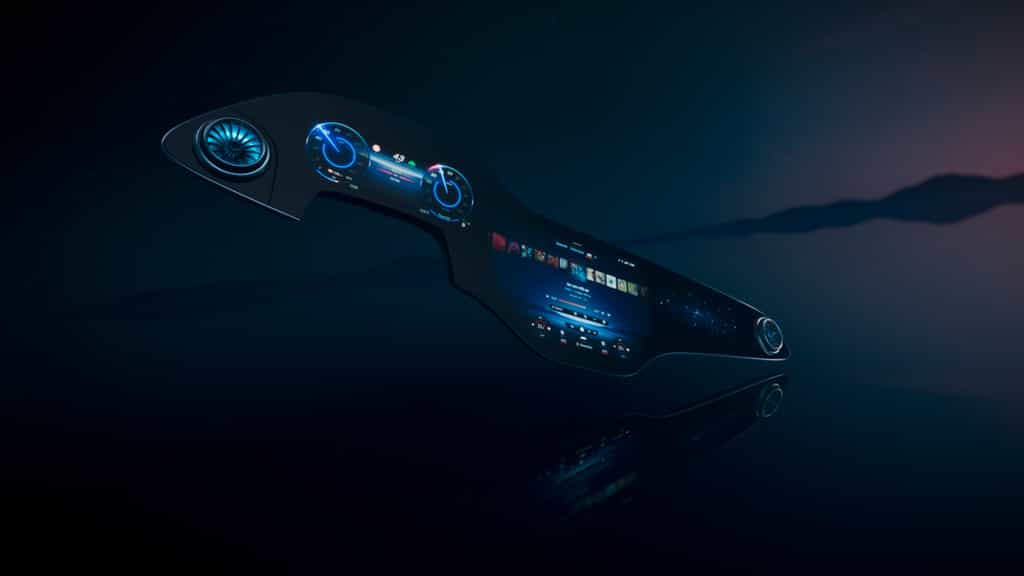 L’écran multifonctions Hyperscreen&nbsp;MBUX de Mercedes-Benz se destine à sa future berline électrique EQS. © Mercedes-Benz