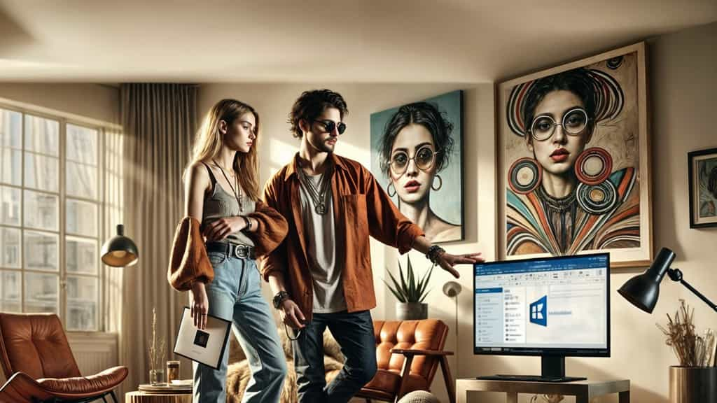 Un couple utilise la version en ligne de Microsoft Office. © D. Ichbiah avec Dall.e 3, Leonardo.ai et Krea.ai (image générée avec IA)