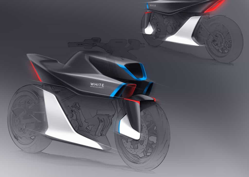 Le concept de moto et ses tubes dans lesquels l’air s’engouffre. © WMC