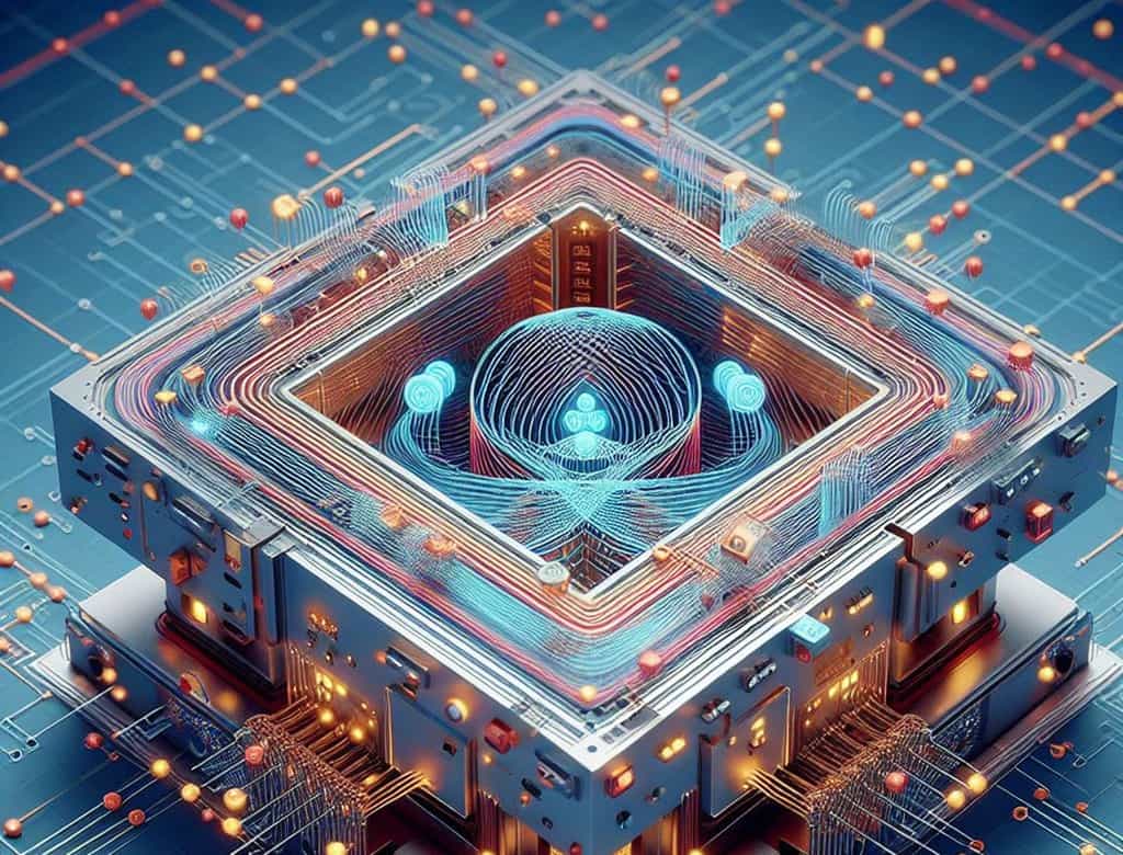 Une vue de l'IA pour un ordinateur quantique topologique. © 2024 Microsoft Corporation avec Designer et DALL-E 3