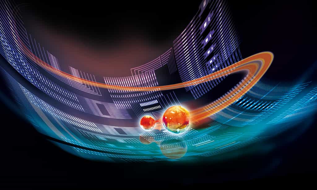Une vue d'artiste d'une puce quantique avec des particules intriquées. © IQOQI Innsbruck, Harald Ritsch