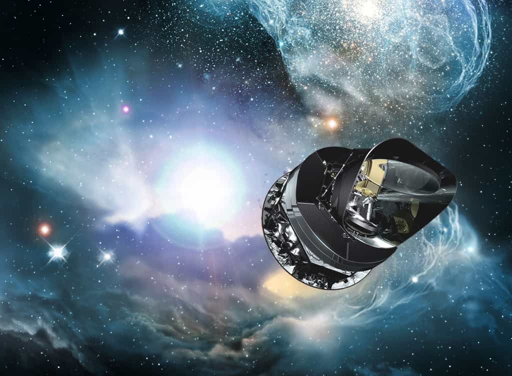 Une vue d'artiste du satellite Planck de l'ESA étudiant le rayonnement fossile. © ESA