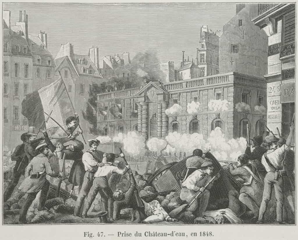 La prise du château d'eau à Paris lors de la révolution de 1848. © Theodor Hoffbauer, Wikimedia Commons, domaine public
