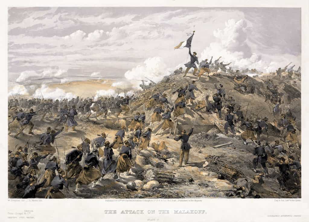 L'attaque de Malakoff, durant le siège de Sébastopol, a été l'un des événements marquants de la guerre de Crimée. © William Simpson, Wikimedia Commons, DP