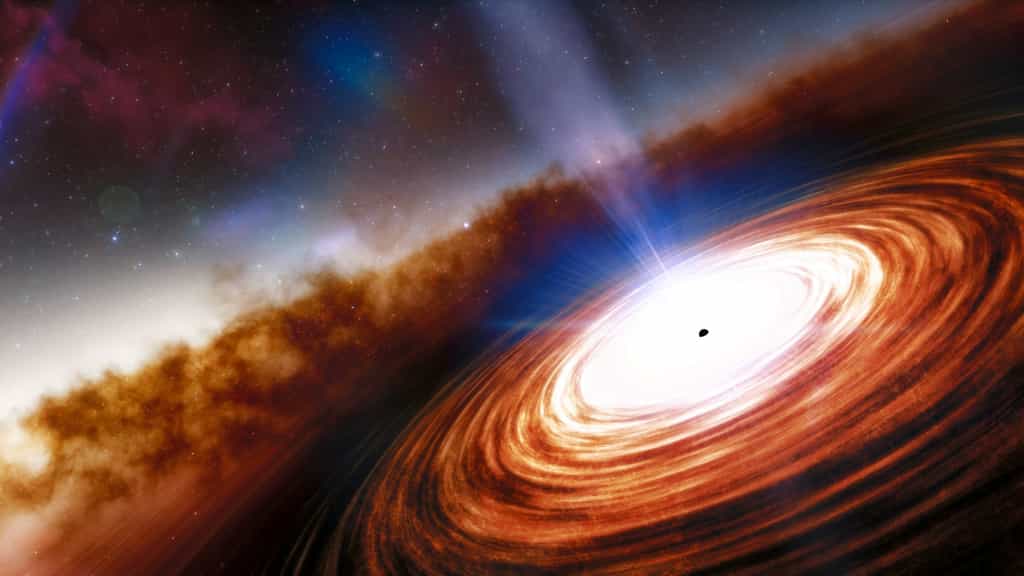 Image d'artiste du quasar J0313–1806, vu comme il n'était que 670 millions d'années après le Big Bang. © NOIRLab, NSF, AURA, J. da Silva