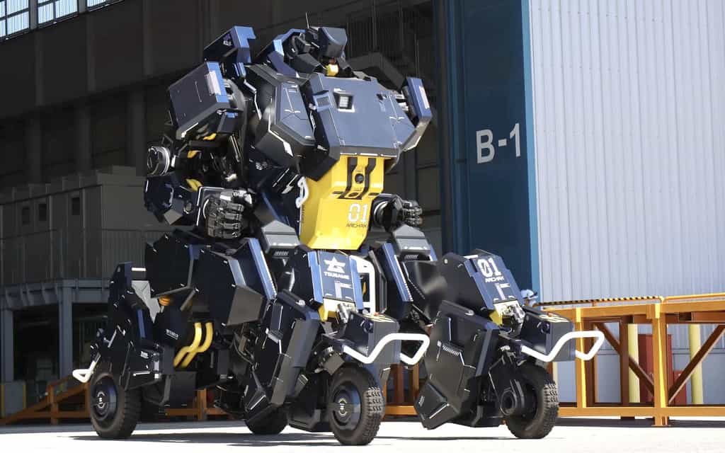 Le robot Archax se déplace sur quatre roues et a des bras et mains articulés. © Tsubame Industries