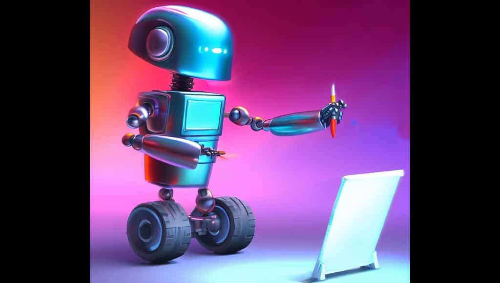 Une image d’un robot qui peint, générée par une intelligence artificielle. © Dall-E