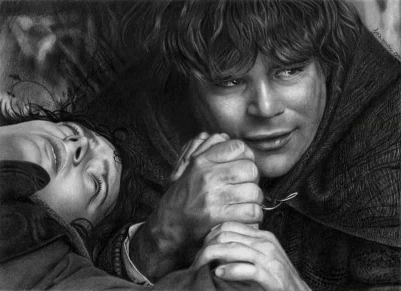Frodon et Sam sont deux des Hobbits jouant un rôle central dans la trilogie du Seigneur des Anneaux. Comme Bilbo des années avant eux, ils font face à une aventure pour laquelle ils ne paraissent pas prêts ni adaptés. Et pourtant, ils gagnent !&nbsp;© Esteljf, deviantart.com, cc by nc nd 3.0