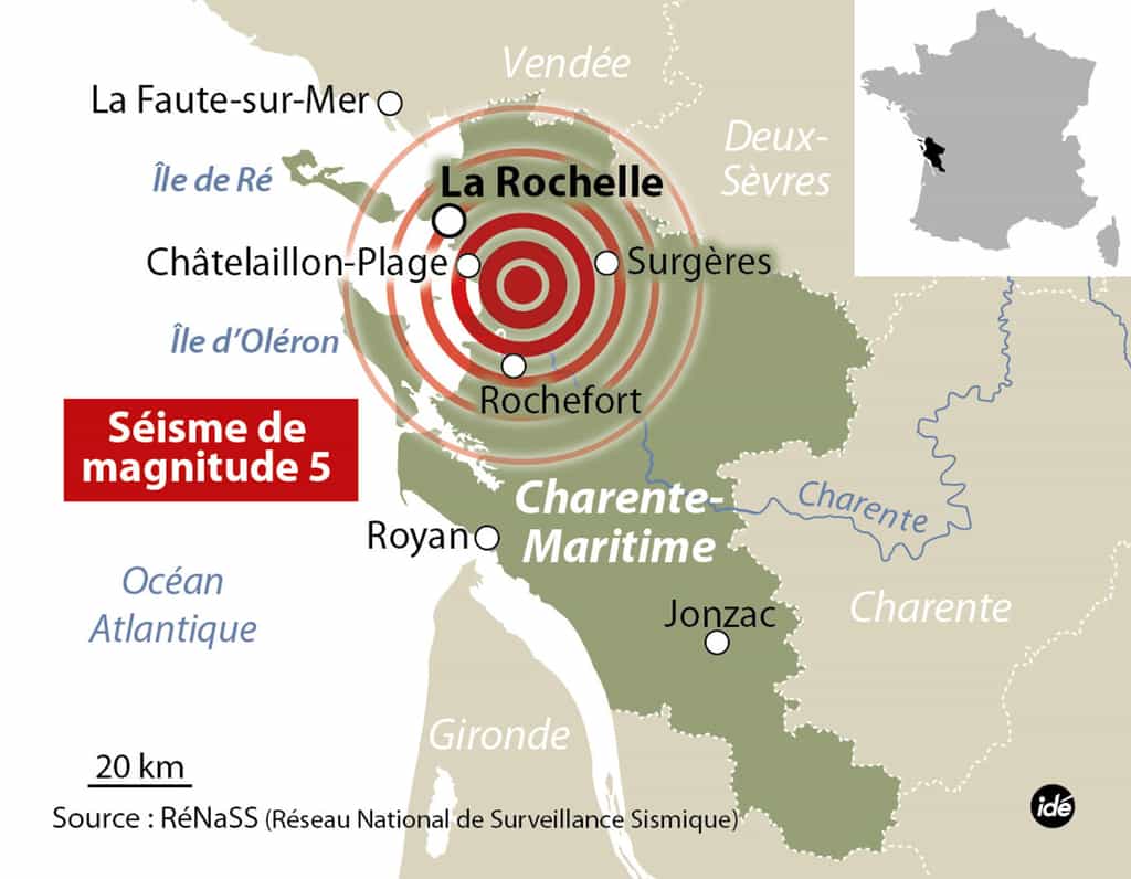 Le séisme survenu le 28 avril près de La Rochelle, en Charente-Maritime, est d’une magnitude proche de 5. Quelle en est la cause ? © idé