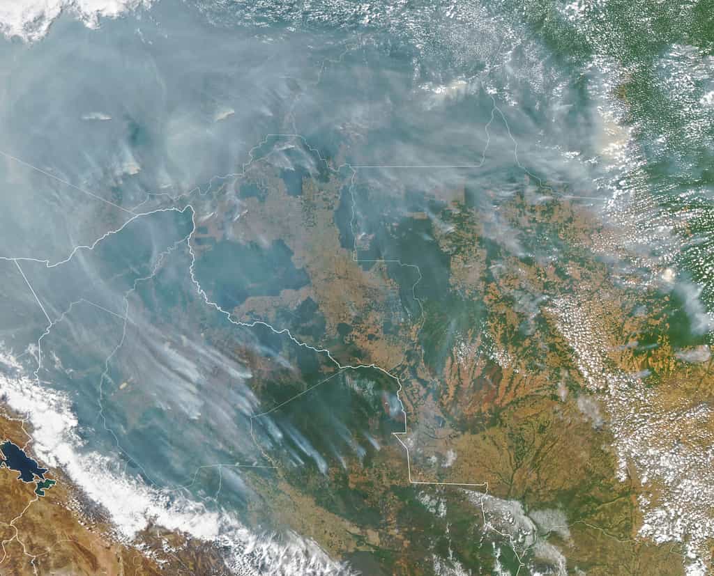 D'innombrables incendies du Brésil à la Bolivie observés de l'espace par le satellite Aqua le 5 septembre 2022. Une situation dramatique qui est sur le point de condamner la forêt qui reste à disparaître. © Nasa, Earth Observatory