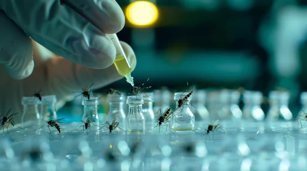 La technique, dite du « mâle toxique », consiste en l'élevage de moustiques dont le sperme contient des protéines venimeuses, mortelles pour les femelles après l'accouplement. © doug4537, Getty Images