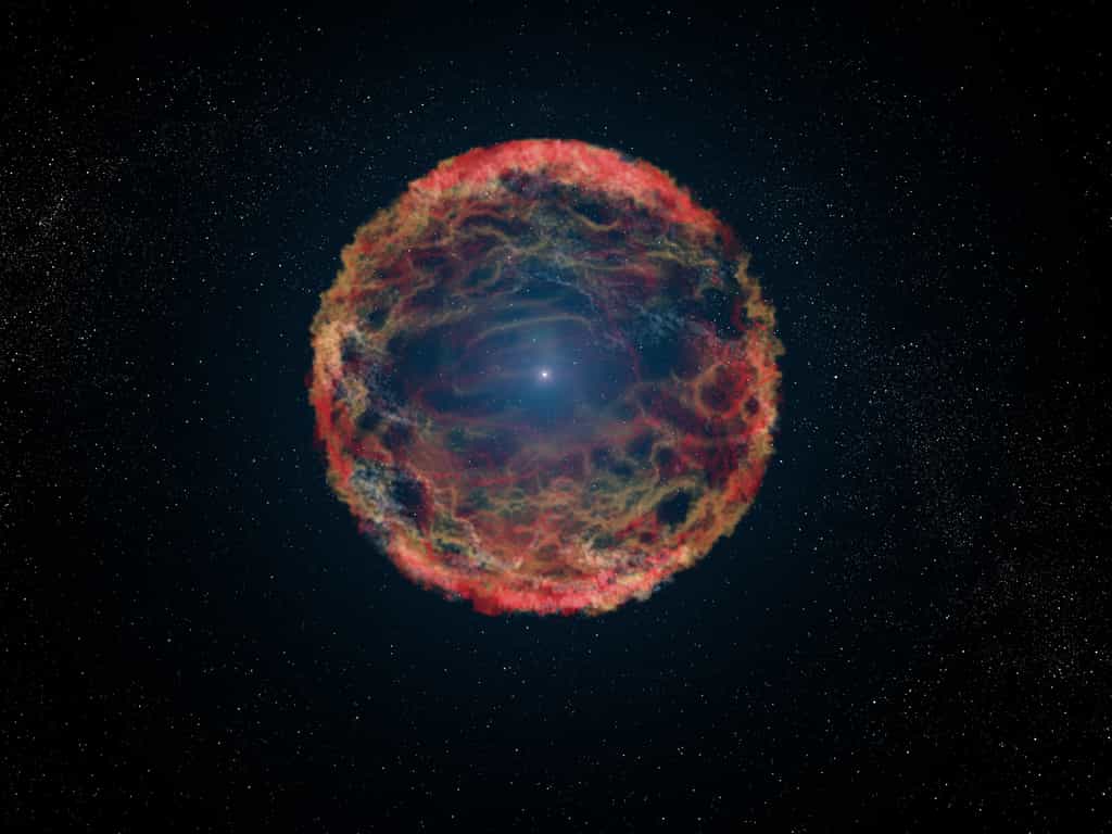 Illustration de la supernova SN1993J qui a explosé dans la galaxie M81. © Nasa, ESA, G. Bacon (STScI)