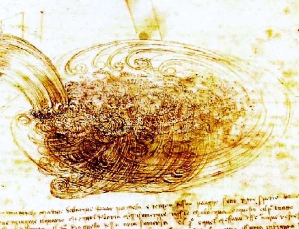 Un extrait d'un des carnets de Léonard de Vinci montrant son intérêt pour la physique des fluides. © images-des-mathematiques-cnrs 