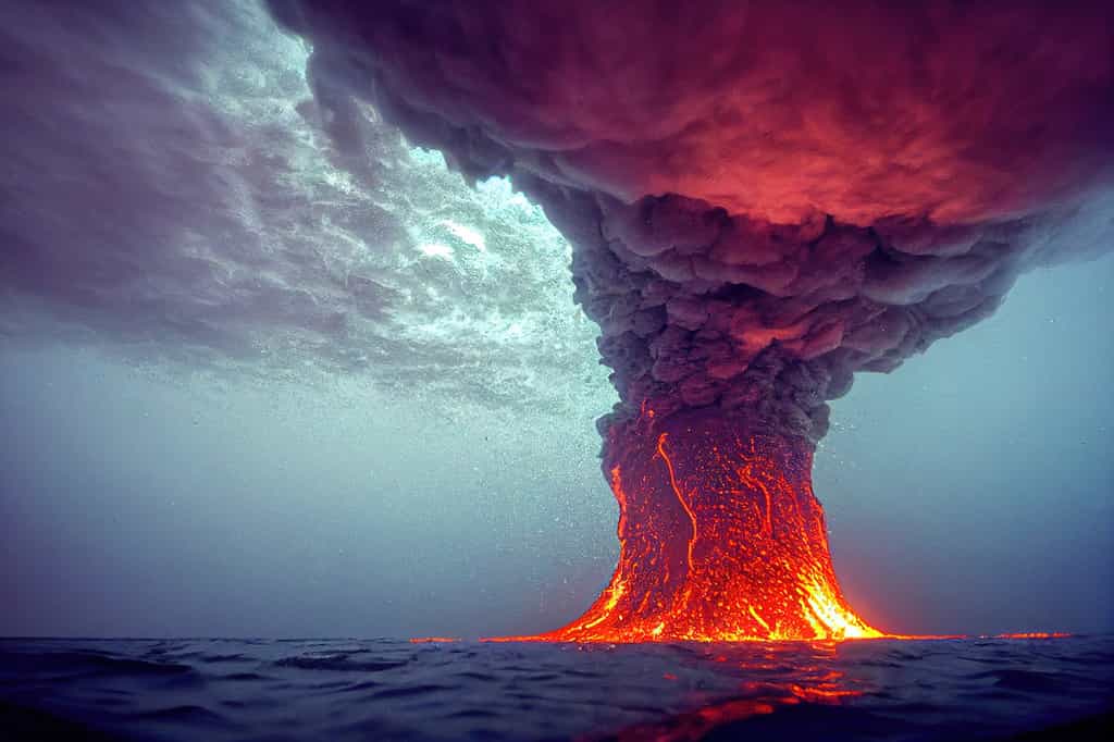 Une nouvelle étude montre que du magma est en train de s'accumuler sous le volcan sous-marin Kolumbo, proche de l'île grecque de Santorin. © © altitudevisual, Adobe Stock