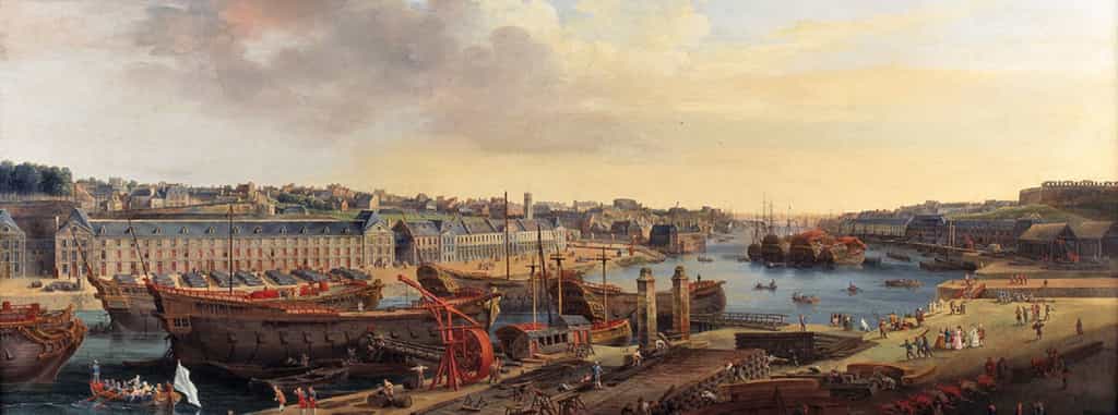 Vue du port de Brest en 1774, tableau de Louis-Nicolas van Blarenberghe. © Musée des Beaux-Arts de Brest Métropole Océane, domaine public