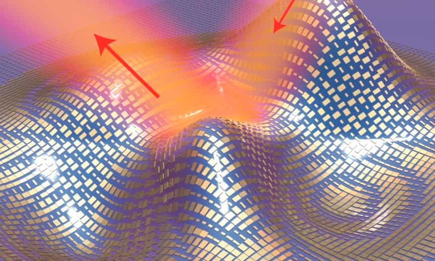 Une vue d’artiste du nouveau métamatériau produit par la nanotechnologie. Les nanoantennes qu’il contient et que l’on peut activer réfléchissent la lumière d’une façon appropriée permettant de rendre invisible un objet de forme quelconque. © UC Berkeley, Zhang Group