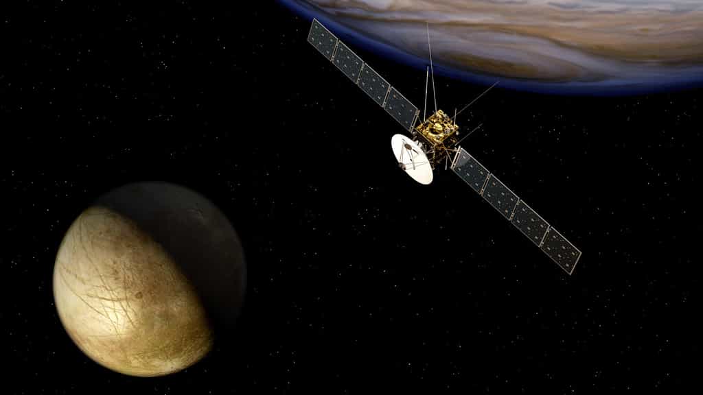 Après Cassini, nous visiterons les lunes glacées de Jupiter. Prévue au lancement en 2022, Juice sera la première sonde de l'Agence spatiale européenne (ESA) à s'aventurer dans le système jovien pour étudier Jupiter et trois de ses lunes. © ESA, AEOS