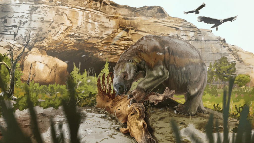 Le paresseux terrestre géant Mylodon darwini pratiquait une activité de charognage il y a près de 12.000 ans. © Jorge Blanco