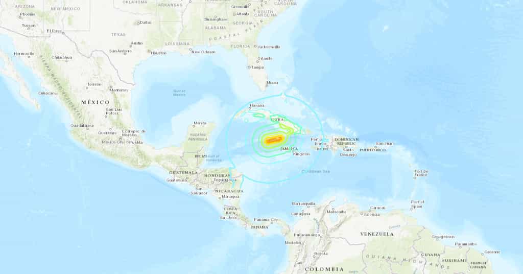 L'épicentre du séisme se trouve dans la Mer des Caraïbes, entre la Jamaïque et Cuba. © US Geological Survey