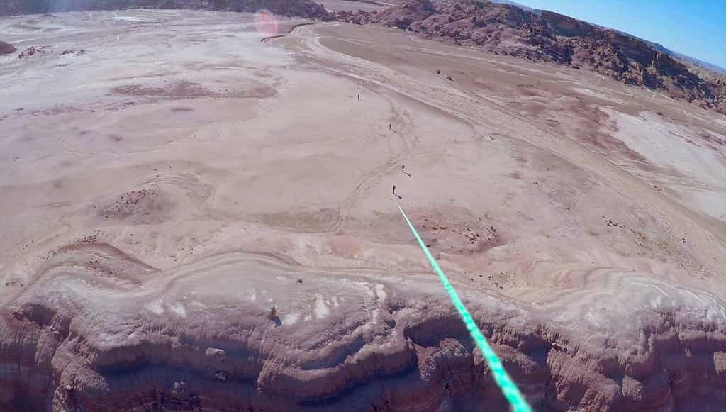 Le site d'exploration de la Mars Desert Research Station, située dans un site analogue à la planète Mars, au milieu du désert de l'Utah, vu depuis le ballon de la mission. © MDRS 175 / Supaéro 