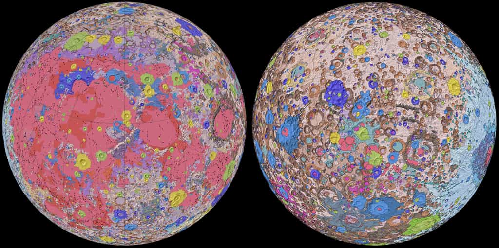 Voici la précédente version de la carte géologique de la Lune, produite par l'USGS en 2020. La nouvelle carte produite par les scientifiques chinois est encore plus précise. © Nasa, GSFC, USGS
