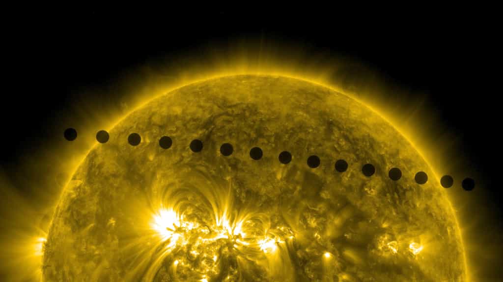 Les 5 et 6 juin 2012, Vénus passait devant le Soleil. Le satellite SDO a suivi cet événement rare qui ne se reproduira pas avant un siècle. © Nasa, SDO, AIA.