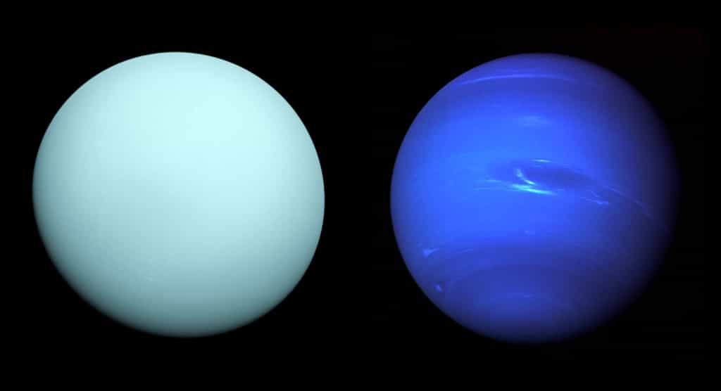 Uranus et Neptune vues par la mission Voyager 2 de la Nasa. @&nbsp;Nasa, Voyager Science team