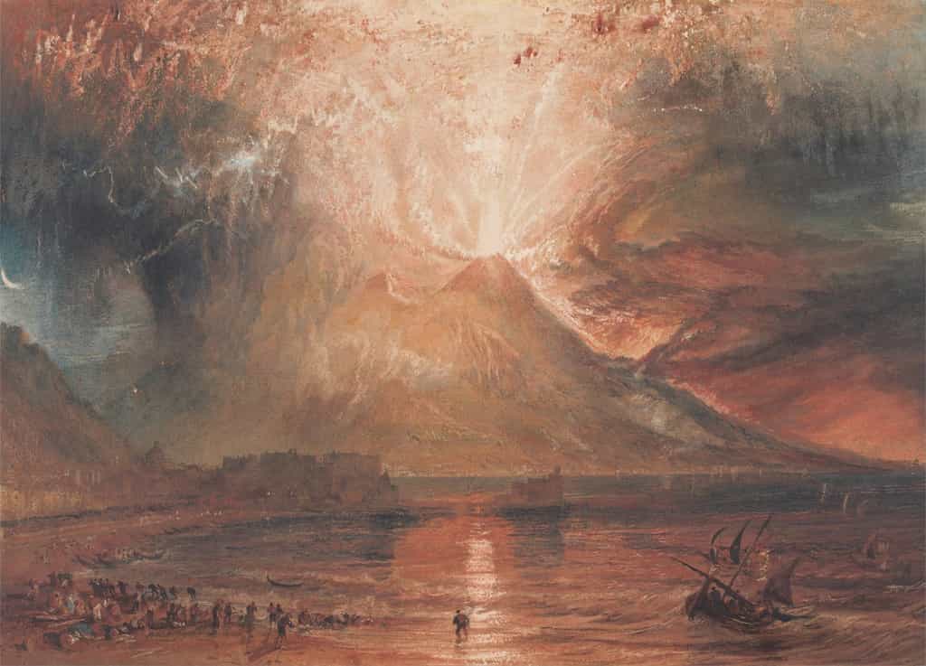 Vue depuis la baie de Naples de l’éruption du Vésuve de l’an 79, imaginée par le peintre William Turner entre 1817 et 1820. © Yale Center for British Art, collection Paul Mellon