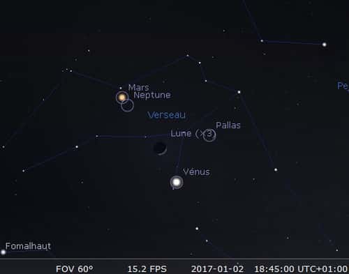La Lune en rapprochement avec Vénus et Pallas