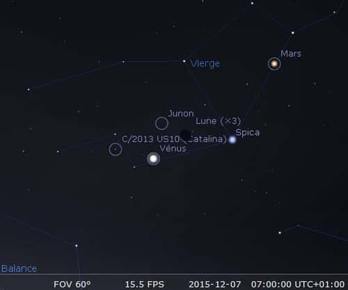 La Lune en rapprochement avec Spica, Junon, Vénus et la comète Catalina