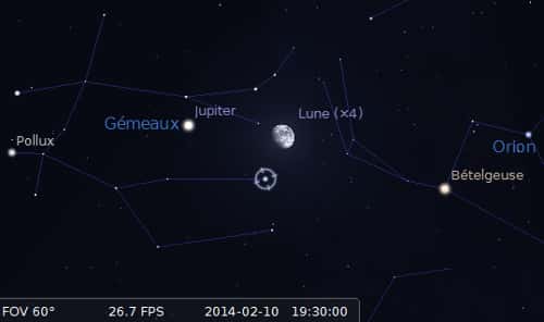 La Lune en rapprochement avec Jupiter et Alhena