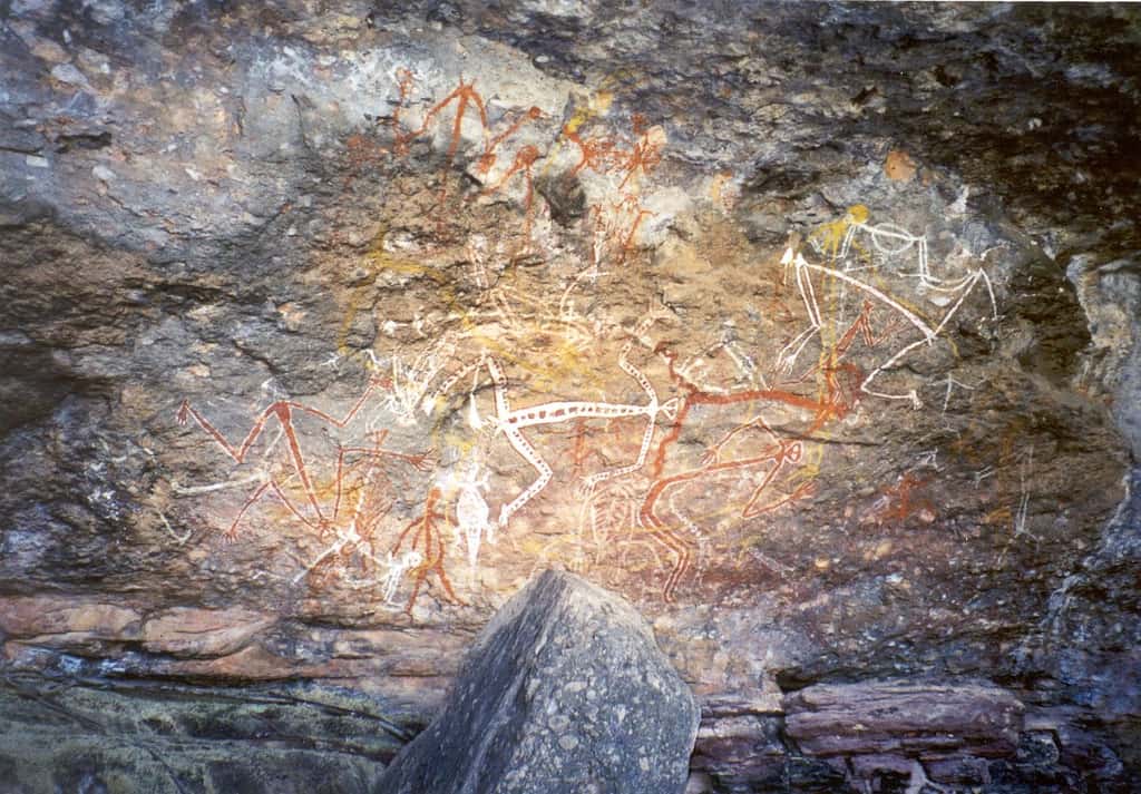 Peinture rupestre aborigène de Mimi, des esprits lumineux dans le parc national de Kakadu, en Australie. © Dustin M. Ramsey, Wikimedia Commons, CC by-sa 2.5