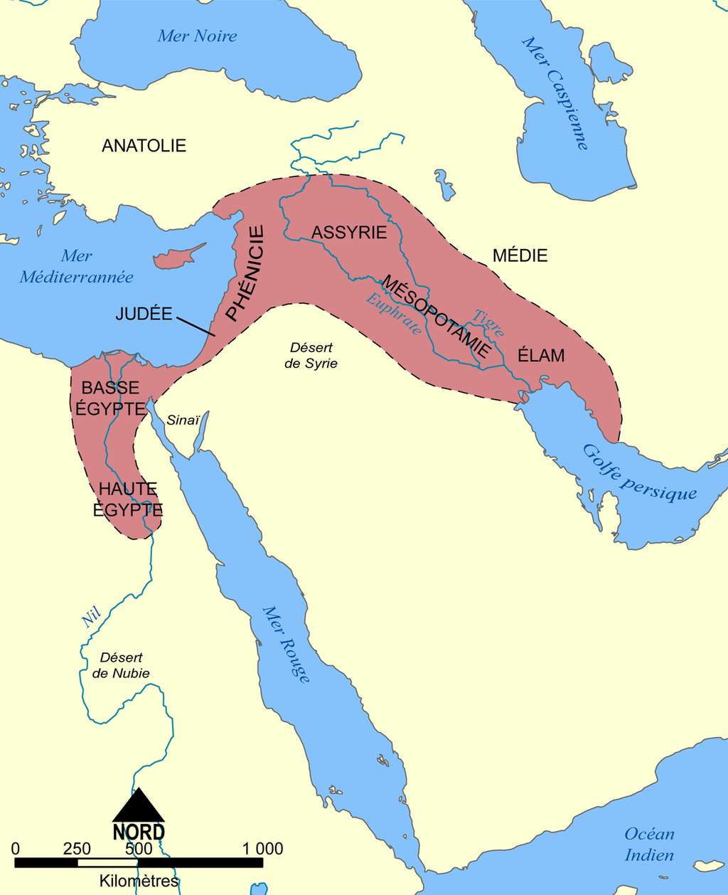 Le Croissant fertile s'étendait sur plusieurs pays actuels du Levant et du Moyen-Orient. © <em>Encyclopedia Britannica</em>, Wikimedia Commons