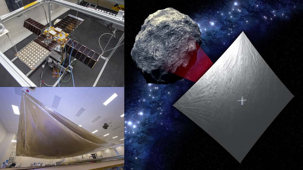 Le projet NEA Scout est composé d'un nano-satellite CubeSat de la taille d'une boîte à chaussures et d'une toile en polymère de 86 mètres carrés. © Nasa, JPL-Caltech