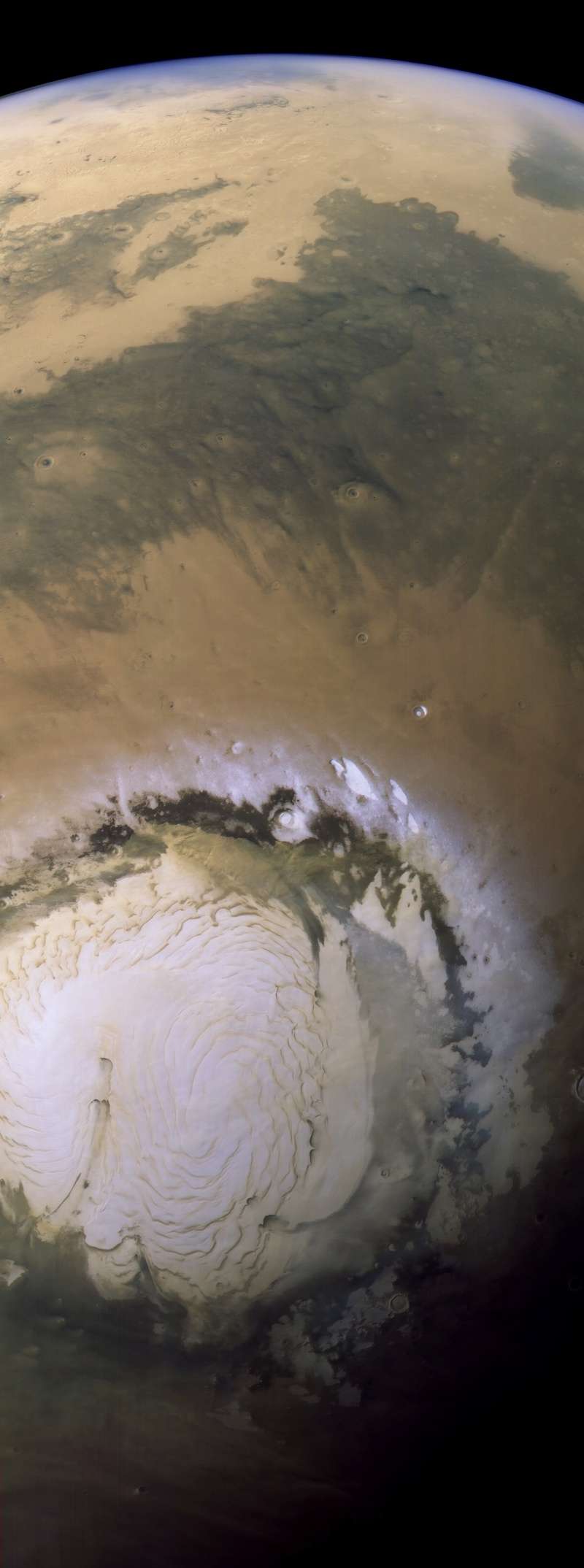 La calotte polaire nord de Mars imagée par Mars Express le 7 avril 2014. © Esa, DLR, Fu Berlin, Justin Cowart