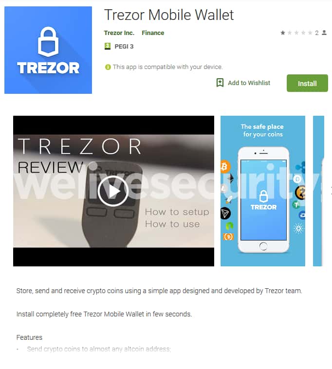 La fausse application Trezor est aussi sur Android. © Play Store