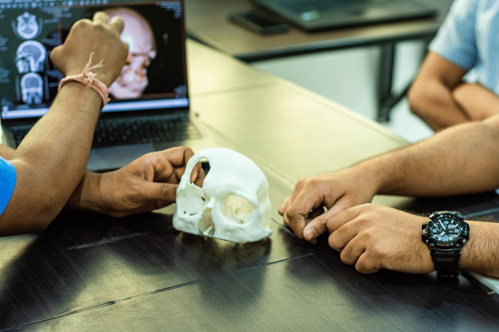 Crâne imprimé en 3D, destiné à faciliter l'action pré-opératoire du chirurgien. © LUCID Implants