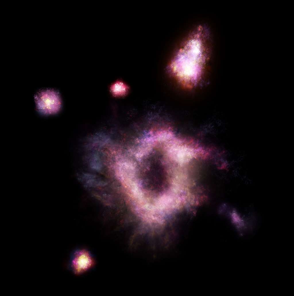 La galaxie à anneau R5519, capturée à 11 milliards d'années-lumière du Système solaire, nous en apprend plus sur l'apparition des galaxies spirales durant la jeunesse de l'Univers. © James Josephides, <em>Swinburne Astronomy Productions</em>