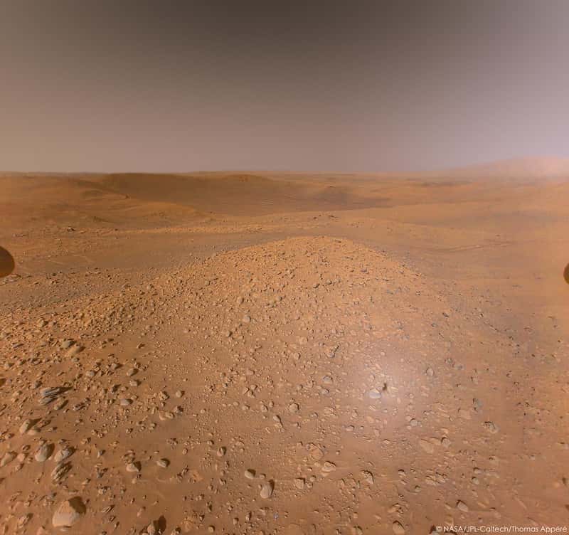 Le cratère Belva photographié par le drone martien Ingenuity en avril 2023. © Thomas Appéré, Nasa, JPL