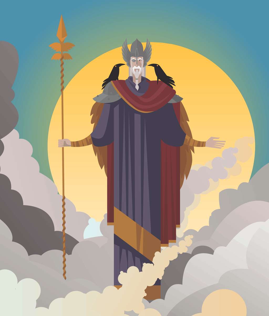 Odin, père de Thor, est le dieu principal de la mythologie nordique. Principalement, il est le dieu des morts, de la victoire et du savoir. Mais, dans une moindre mesure, il est également considéré comme le patron de la magie, de la poésie, des prophéties, de la guerre et de la chasse. © Matiasdelcarmine, Adobe Stock