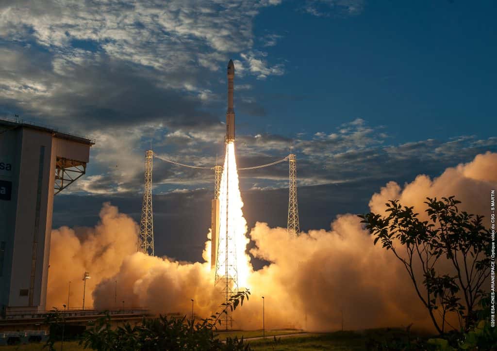 Lancement d'Aeolus le 22 août 2018 par un lanceur Vega. © ESA/Cnes/Arianespace