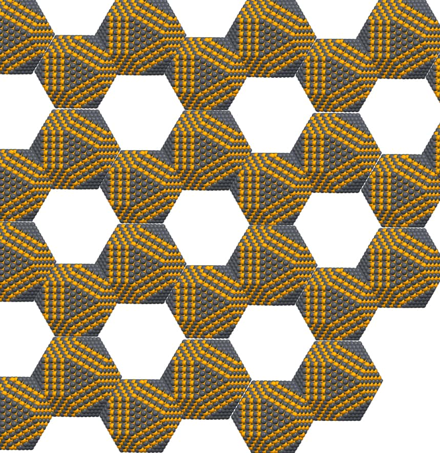 Les chercheurs montrent qu’une matrice en nid d'abeilles semblable à celle du graphène, en deux dimensions, et formée de nanocristaux peut, selon les cas, se comporter comme le graphène ou au contraire comme un isolant topologique. © Université du Luxembourg