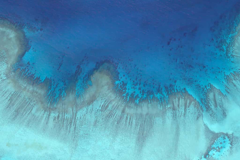 La Grande Barrière de corail, en Australie, près de l'île Heron. Cette image, d'une résolution de 3,7 mètres, a été acquise par un des satellites de la constellation de Planet. ©Planet Lab 2018