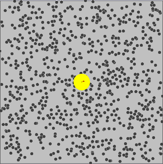 Une visualisation du mouvement brownien : une particule de pollen flotte librement à la surface de l'eau. © Lookang 