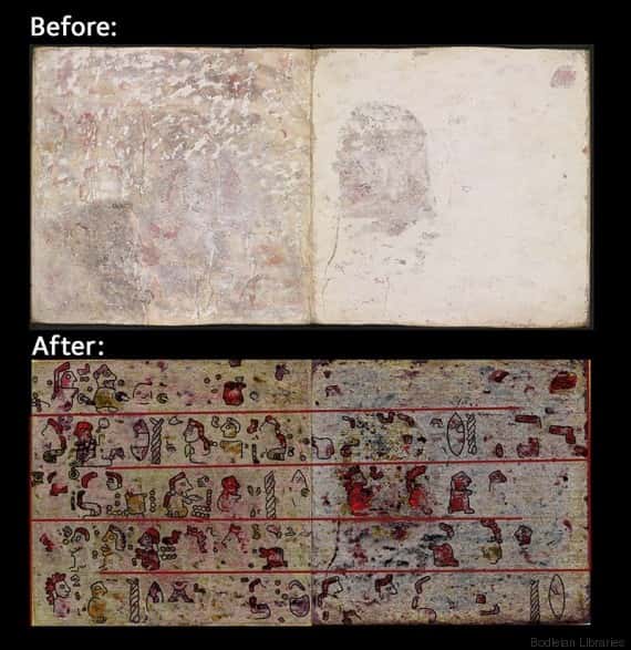 Pictogrammes du manuscrit plus ancien révélés grâce à l’imagerie hyperspectrale. © Ludo Snijders <em>et al.</em>