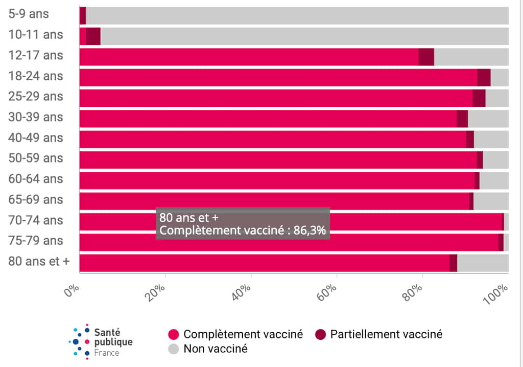 Seulement 86,3 % des personnes de plus de 80 ans sont totalement vaccinées. © Santé Publique France