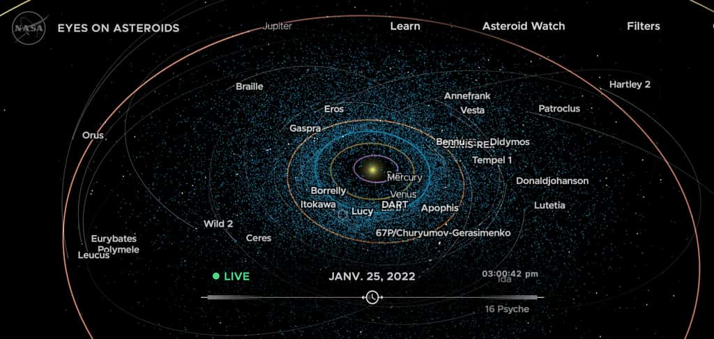 De nombreux astéroïdes parcourent le Système solaire, passant parfois à proximité de la Terre. © Nasa, « <em>Eyes on asteroids</em> »
